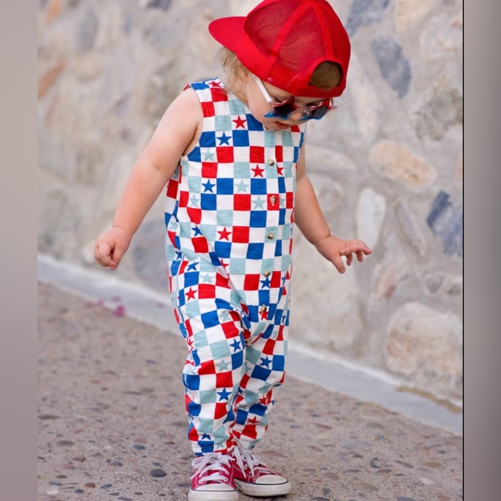SIIX Organic Cotton Americana Checkerboard Jumpsuit 3-6 6-12 12-18 18-24 months